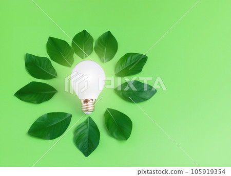 Green Eco-Friendly Lightbulb from Fresh Leaves - Sustainable Concept for Nature, Environment, and Renewable Energy Green Eco-Friendly Lightbulb from Fresh Leaves - Sustainable Concept for Nature, Environment, and Renewable Energy 105919354