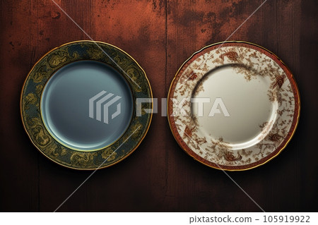 Set of empty plates flat lay 105919922