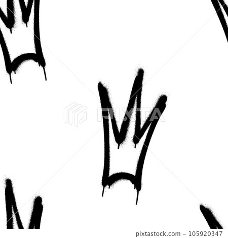 Seamless pattern of sprayed crown with overspray in black over white. Vector illustration template 105920347