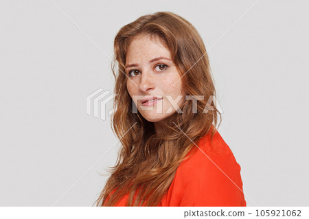 Portrait of pretty woman on white background Portrait of pretty woman on white background 105921062