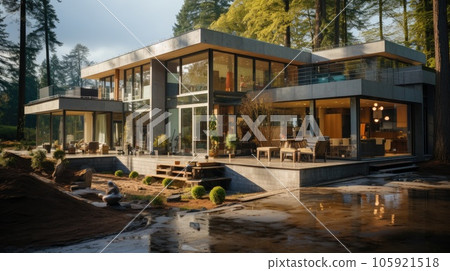 Interior frame of new house, Construction of a new home, House under construction. 105921518