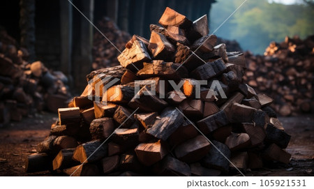 Stack of mangrove woods at charcoal factory. 105921531