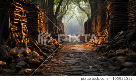 Stack of mangrove woods at charcoal factory. 105921532