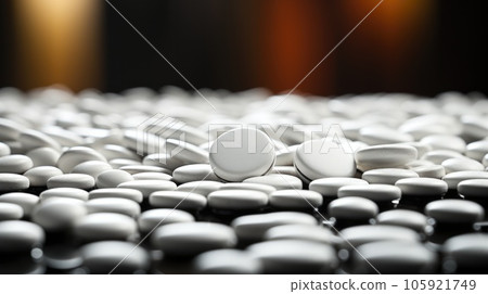 A grayscale shot of white pills sit on the ground, Medical concept. 105921749
