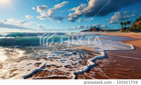 A scenic view of the sunset over the pacific ocean, Colorful horizon over the water. A scenic view of the sunset over the pacific ocean, Colorful horizon over the water. 105921759