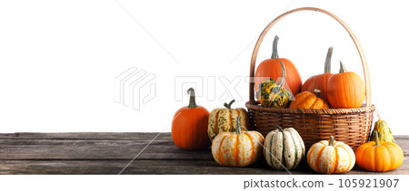 Pumpkins in basket 105921907