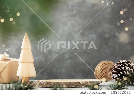 Wooden podium for Christmas and New year advertisement 105922082