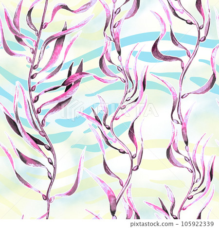 Seaweed kelp seamless pattern. Hand drawn watercolor plants botanical texture. Seaweed kelp seamless pattern. Hand drawn watercolor plants botanical texture. 105922339