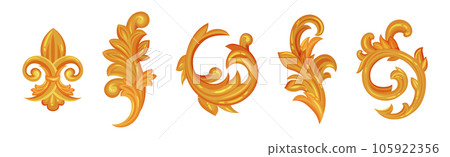Decorative Gold Monogram and Swirls with Floral Element Vector Set 105922356