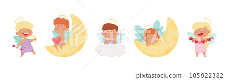 Cute Baby Angels with Nimbus and Wings Vector Set Cute Baby Angels with Nimbus and Wings Vector Set 105922382