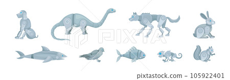 Mechanical Animals Assembled from Metal Parts Vector Set 105922401