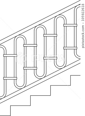 Vintage Black Staircase Railing, 1930s-inspired, Line Art, Seamless Pattern, Vector, True to Scale 105922618