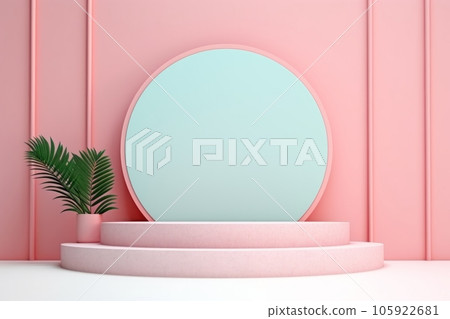 Minimalistic product podium geometrical platform in light pink colours. Generative AI 105922681