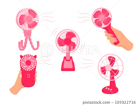 Pink Electric Fans set Vector illustration in cartoon style Pink Electric Fans set Vector illustration in cartoon style 105922716
