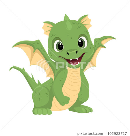 Cute cartoon green baby dragon.Vector Illustration. Cute cartoon green baby dragon.Vector Illustration. 105922717