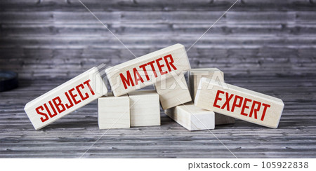 On wooden blocks the inscriptions SUBJECT, MATTER, EXPERT. Business concept 105922838