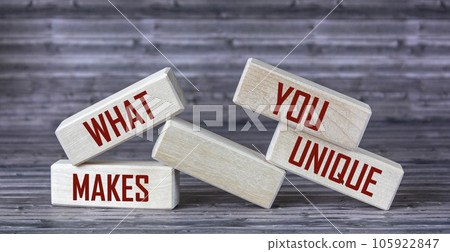 What makes you unique question on wooden blocks and wooden table What makes you unique question on wooden blocks and wooden table 105922847