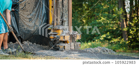 Close up of well drilling rig boring dowin into the earth. Close up of well drilling rig boring dowin into the earth. 105922983