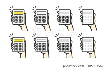 Hand holding a calculator illustration icon set right hand Hand holding a calculator illustration icon set right hand 105923562