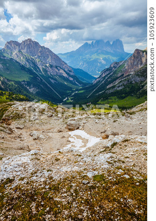 landscape with mountains, hills, clouds and rocks 105923609