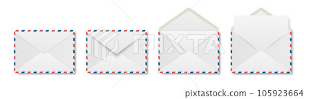 Vector Envelopes with Blank Letter. Folded, Unfolded Isolated Envelope Set. Design Template. Message, Notification, Mailing, Surprise and Congratulations Concept 105923664