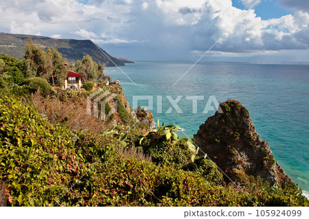 Turquoise gulf bay of Cape Capo Vaticano, Calabria, Southern Italy. Turquoise gulf bay of Cape Capo Vaticano, Calabria, Southern Italy. 105924099