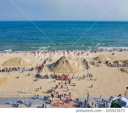 Aerial View of Haeundae Beach Sand Festival, Busan, South Korea, Asia. Aerial View of Haeundae Beach Sand Festival, Busan, South Korea, Asia. 105925673
