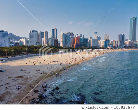 Aerial View of Haeundae Beach Sand Festival, Busan, South Korea, Asia. Aerial View of Haeundae Beach Sand Festival, Busan, South Korea, Asia. 105925677