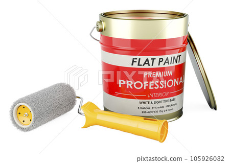 Paint can and roller brush, 3D rendering 105926082