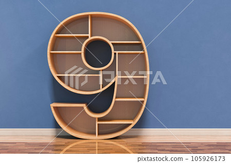 Number 9 as bookshelf in interior, 3D rendering 105926173