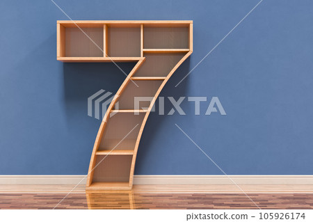 Number 7 as bookshelf in interior, 3D rendering 105926174