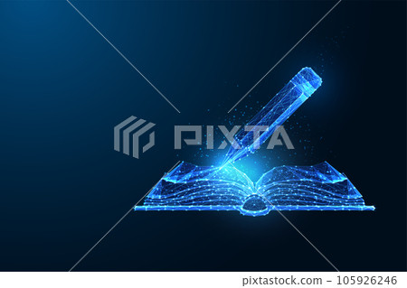 Digital drawing, creative writing using advanced AI powered technologies. Open notebook and pencil Digital drawing, creative writing using advanced AI powered technologies. Open notebook and pencil 105926246