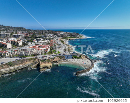 Aerial view of La Jolla cove and beach. San Diego California Aerial view of La Jolla cove and beach. San Diego California 105926635