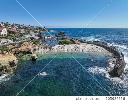 Aerial view of La Jolla cove and beach. San Diego California Aerial view of La Jolla cove and beach. San Diego California 105926636