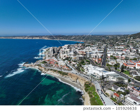 Aerial view of La Jolla cove and beach. San Diego California Aerial view of La Jolla cove and beach. San Diego California 105926638