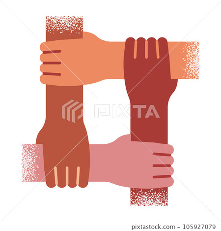 Hands of diverse skin colors together concept vector illustration Hands of diverse skin colors together concept vector illustration 105927079