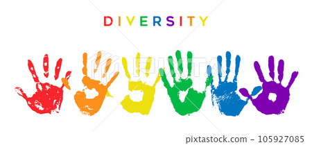Set of different handprints in rainbow colors, diversity concept vector design Set of different handprints in rainbow colors, diversity concept vector design 105927085