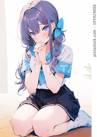 Girl sitting and praying [AI-generated image] 105929088