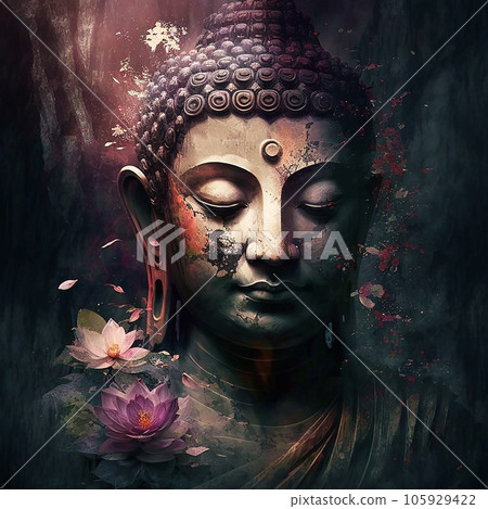 佛像在洞穴中安靜冥想的藝術（人工智能生成的圖像） 105929422