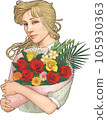 A woman holding a bouquet, Art Nouveau style 105930363