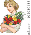 A woman holding a bouquet, Art Nouveau style (collective hair) 105930435
