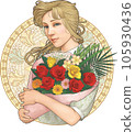 A woman holding a bouquet Art Nouveau style (with background) 105930436