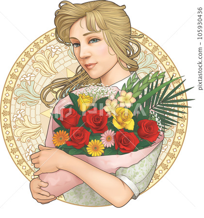 A woman holding a bouquet Art Nouveau style (with background) A woman holding a bouquet Art Nouveau style (with background) 105930436