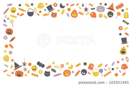 可愛的萬聖節插畫方框橙色和紫色 105931485
