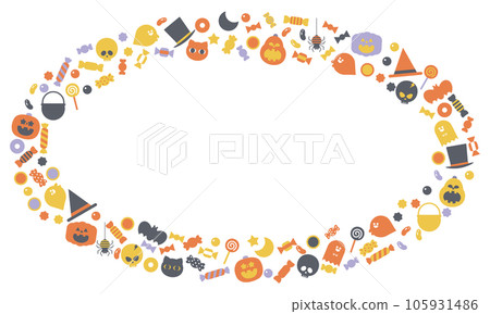 可愛的萬聖節插畫圓框橙色和紫色 105931486