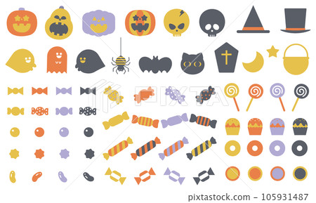 可愛的萬聖節圖標設置橙色和紫色 105931487