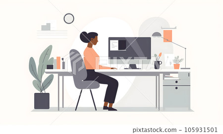 Woman working from home,Flat illustration, Generative ai tools 105931501