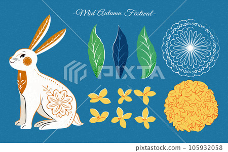 White rabbit and floral set 105932058