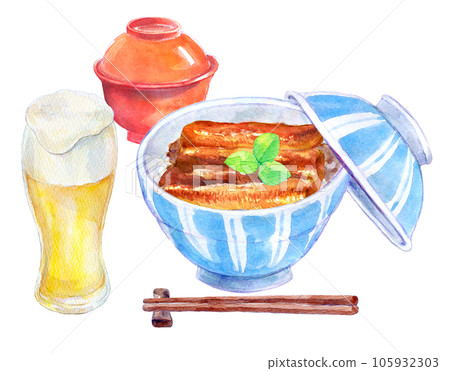 鰻魚飯套餐，水彩插圖，套餐菜單 105932303