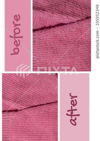 BEFORE AFTER effect of Anti-pilling razor. Device for shaving pellets clothes. Anti-Plush fabric Shaver. Electric portable sweater pill defuzzer Lint remover from acrylic or wool sweater BEFORE AFTER effect of Anti-pilling razor. Device for shaving pellets clothes. Anti-Plush fabric Shaver. Electric portable sweater pill defuzzer Lint remover from acrylic or wool sweater 105932349